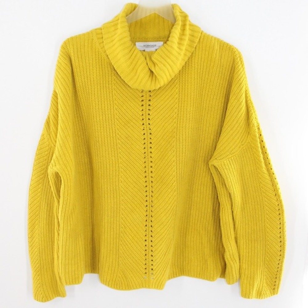 Workshop Republic Clothing Cowl Neck Pointelle Knit Sweater XL Yellow